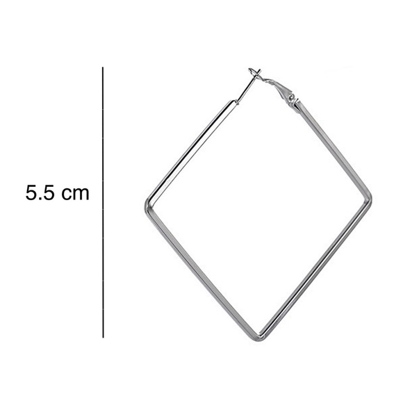 Silver Rhombus Clasp Back Hoop Earrings - Picture 6 of 7